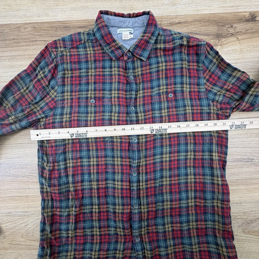 Carbon 2 Cobalt Shirt Mens Size M Cotton Long Sleeve Red Plaid - Picture 5 of 7